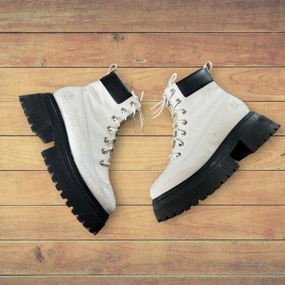 Timberland Sky 6-Inch Lace Up White Nubuck Leather Platform Boots Women's 10 - Picture 2 of 12